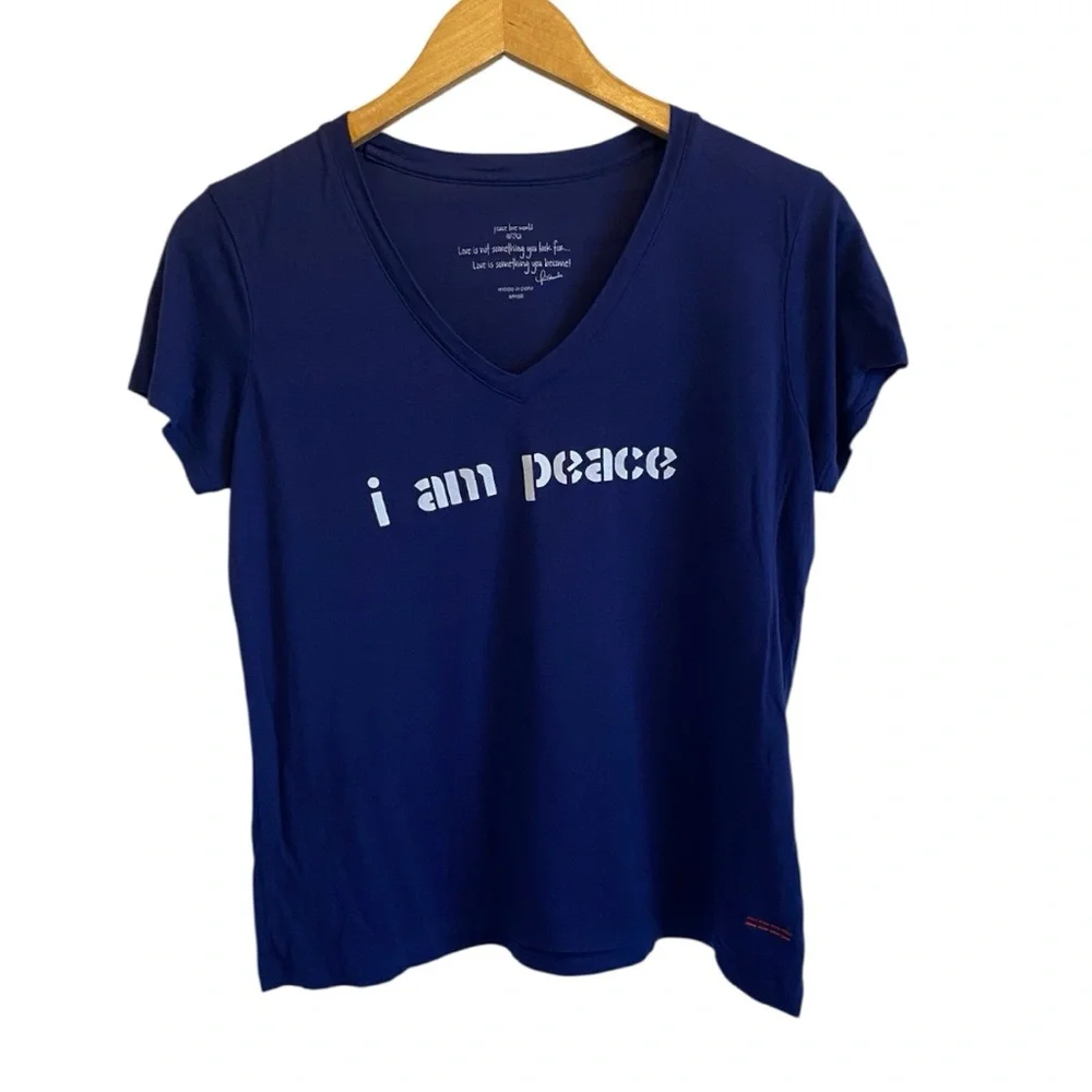 Peace Love World Navy 'I Am Peace' V-neck Soft Tee T-shirt - Picture 2 of 6